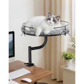 Cat Desk Bed, 360°Rotation & Height Adjustable Cat Bed for Desk Holds up to 40lbs, Machine-Washable Plush Cover