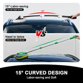 15° Curved Car Wash Brush with 43" Telescopic Handle – Microfiber Chenille Car Wash Mop for RV, SUV, Truck & Boat – Soft, Scratch-Free Extendable Cleaning Tool (White&Black)