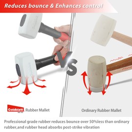 Goldblatt Rubber Mallet 16 oz. Low Recoil Rubber Hammer with Solid Head & Soft-grip Handle, Double-Faced Soft Mallets, Soft Blow Tasks, No Damage for Camping, Woodworking and Flooring | White