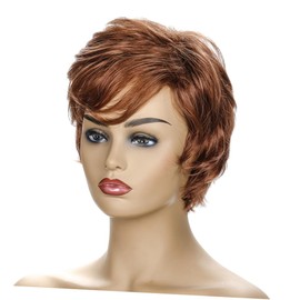 FOMIYES Slanted Bangs Short Curly Wig for Women Natural Look Bouffant Hair Cover Comfortable and Ventilative Synthetic Hairstyle Brown