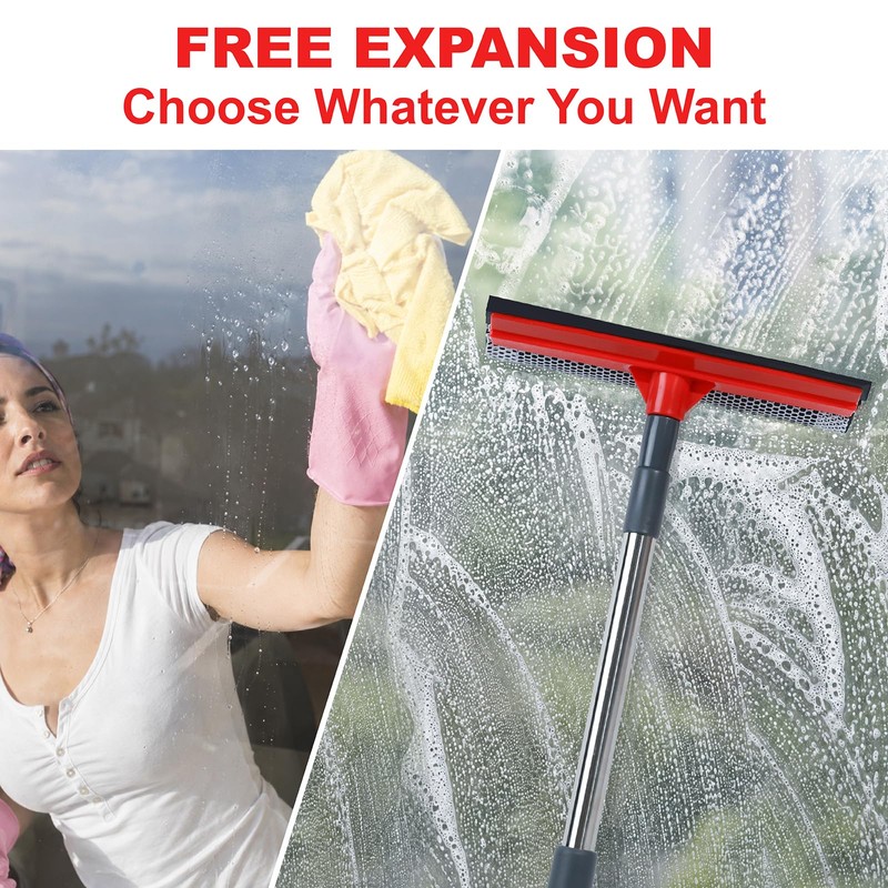 2 in 1 Window Squeegee with 36.6" Retractable Rtainless Steel