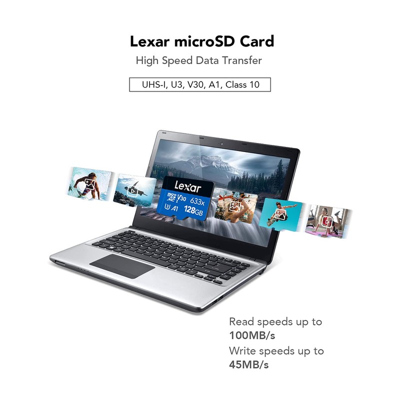 Micro SDHC con adaptador SD, Negro/Azul, 128 GB