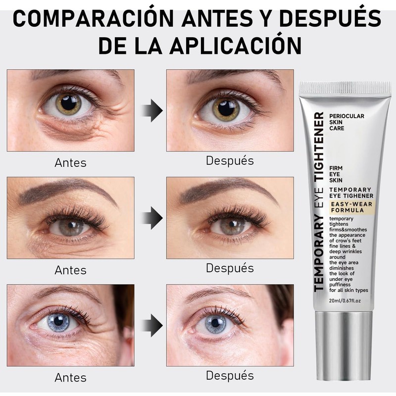 Crema para Ojos Antiarrugas Efecto Tensor Temporal Inmediato Reduce Bolsas,