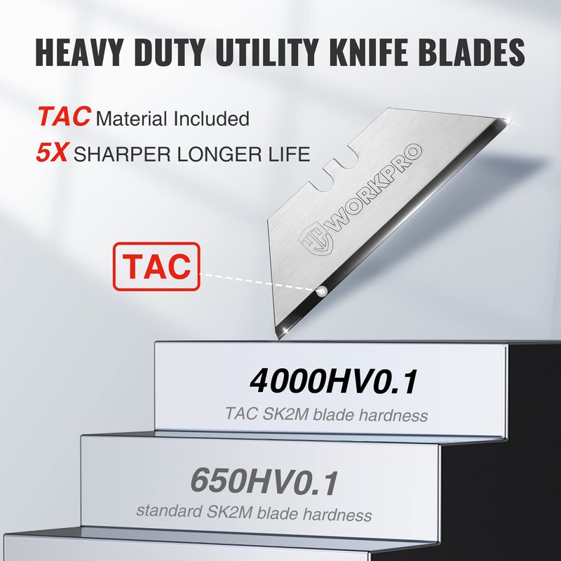 WORKPRO Premium Utility Knife Blades, TAC Diamond Coated SK2M, 50-Pack