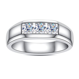 AimiIee Moissanite Engagement Rings Wedding Band D Color VVS1 Clarity Round Brilliant Cut 925 Sterling Silver 3 Stones Stackable Promise Anniversary Band Rings for Women Men with Certificate Size 8