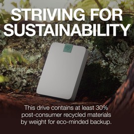 Seagate Ultra Touch HDD 5TB External Hard Drive - 15mm, Pebble Grey, Post-Consumer Recycled Material, 6mo Dropbox and Mylio, Rescue Services (STMA5000400)