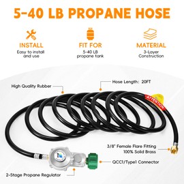 GasSaf 20FT 2 Stage Propane Regulator with Hose for RV, Generator, Camp Stove, Gas Grill, and Heater - CSA Certified