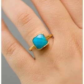 Koguxuix Fashion Jewelry Women 18K Gold Filled Simple Huge Turquoise Wedding Ring Size 6-10 for Women(8)