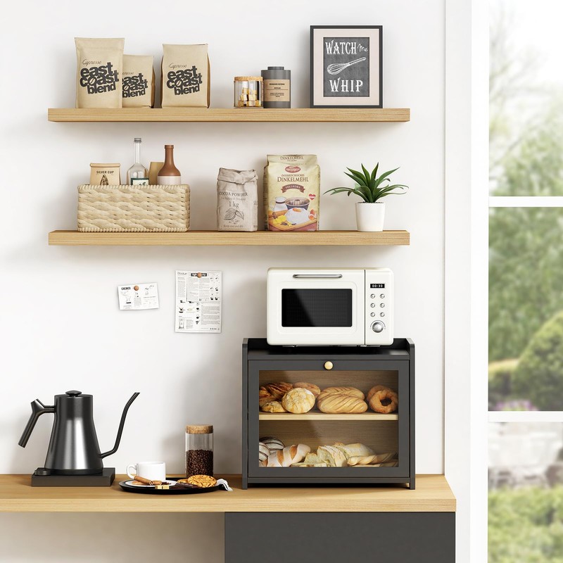 Goozii Black Bread Box for Kitchen Countertop, Large Bread Storage