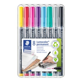Staedtler STAEDTLER permanenter Universalstift Lumocolor, wisch- und wasserfest, sekundenschnell trocken, F-Spitze - Linienbreite 0,6 mm, 8 Marker in brillanten Farben, 318 WP8-2