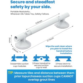 2 Pack Grab Bars for Bathtubs and Showers, 45cm/17.7 inch Shower Handles for Elderly, 4mm Thickened TPE Material Strong Suction Cup, Shower Handicap Grab Bars for Seniors Bathroom Bath Tub Toilet