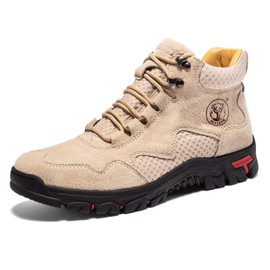 FLYLAND Men's Chukka Boots Casual Leather Shoes Ankle Shoes Non Slip Breathable Comfortable Mid Top for Driving Walking Outdoor (Apricot, 12)