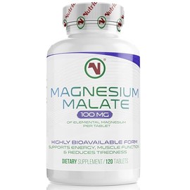 Nutriodol Magnesium Malate 100 mg – 120 Vegan Tablets | Highly Bioavailable Magnesium for Energy, Muscle Function & Tiredness | Trusted UK Brand Since 2014
