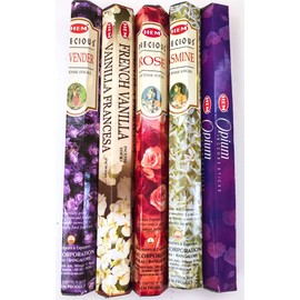 Hem Incense Floral Favorites - Lavender, Rose, Jasmine, French Vanilla, Opium - 100 Incense Sticks