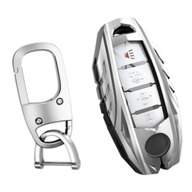 Ocezbiis for Nissan Key Fob Cover,Keychain,Zinc Alloy Protection Car Key Shell Case Compatible with Nissan Infiniti Holder Smart Remote Keyless Keyshell Accessories(for Nissan Style A Silver)