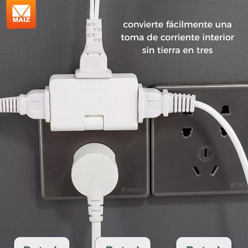 Maíz 3pz Adaptador Enchufe Bisagra Multicontacto Giratorio 180°