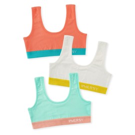 INNERSY Bustier Girls' Cotton Sports Bra Without Underwire Bralette Children to Teenagers Size 116-164 Pack of 3, White/Pink/Light Green