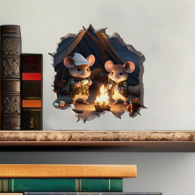 Camping Mice in Mouse Hole Decal - Mouse Hole 3D