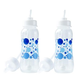 Hands-Free Baby Bottle - Sistema de Lactancia Anticólico Biberón de 9 oz con Tetina/Pezón de Flujo Rápido 3m+ con Sistema de Alimentación con Tubo y Pajita para Niños Pequeños (2 Biberones - Azul)