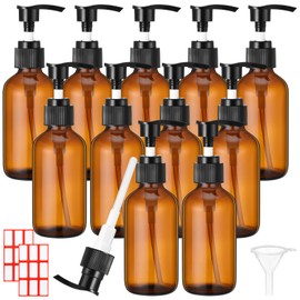 Tanlade 12 Pcs Glass Pump Bottle Dispenser 4 oz Travel Bottles with Pump Refillable Glass Containers for Toiletries Lotion Liquid Soap Shampoo Essential Oils Cosmetic Travel Accessories(Amber)