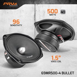 PRV AUDIO 2X 69MR500-4 Bullet Midrange 6x9 Speakers 500 Watts Program Power, 4 Ohm High Performance Pro Car Audio Loudspeaker with 1 Exclusive Lanyard (2 Speakers)