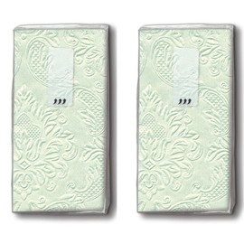 20 Handkerchiefs (2 x 10) Handkerchiefs Moments Ornament Pale Green - Plain Pastel Green with Ornaments Embossed / Tears of Joy / Wedding
