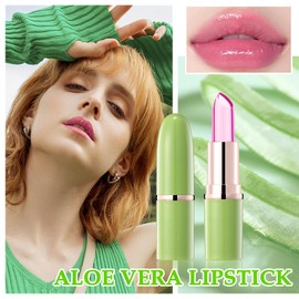 2PCS Aloe Vera Color Changing Moisturizing Lipstick for Women, Magic Temperature Color Change Lipstick Lip Blam Gloss Makeup Gift Set, Long Lasting Nourishing Tinted PH Lip Balm Moisturizer E