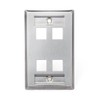 Leviton Quickport Wallplate, Single-Gang, 4-Port, with ID Windows, Stainless Steel,