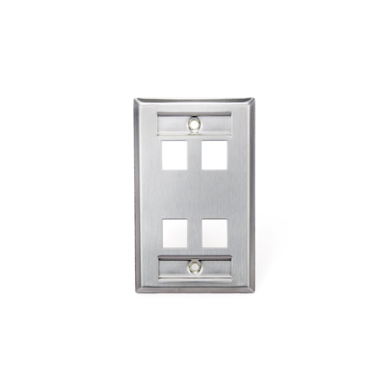 Leviton Quickport Wallplate, Single-Gang, 4-Port, with ID Windows, Stainless Steel,