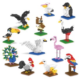 SymGrpu Micro Mini Building Blocks Building Kit Birds Series, Set of 12 Animal Model Clamping Blocks, Including Flamigo, Peacock, Parrot, Construction and Pet Toy for Adults Teens, 1736 Pieces