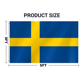Sweden Flag, 3x5 Ft Swedenn Flag, Vivid Color Fade Resistant With Brass Grommets for Party Parades Sports Events Patriotic Holidays Outdoor Indoor Decorations