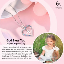UPROMI Baptism Gifts for Girl, Cross Necklace Baptism Decorations Favors for Girls, Christening Religious Catholic Christian Easter Gifts for Girls Goddaughter