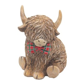 Lesser & Pavey Happy Highland Cow Highland Cow Tartan Bow Decoration Figurines & Ornaments For Living room & Office | Home Accessories Statues For Indoor & Outdoor | Lovely Gifts for Women & Men