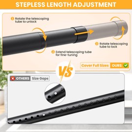 Closet Rods for Hanging Clothes, 17-50 Inch No-Cut Stepless Adjustable Closet Rod, 1.3 Inch Heavy Duty Metal Hanging Rod with Brackets for Closet, Laundry Room, RV, Wardrobes