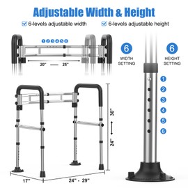 UGarden Upgraded Toilet Safety Rails 380LBS, Stainless Steel Toilet Rail Frame, Adjustable Stand Alone Toilet Support with Non-Slip Grips & Suction Cups,Tool-Free Assembly, Fits for Elderly/Disabled