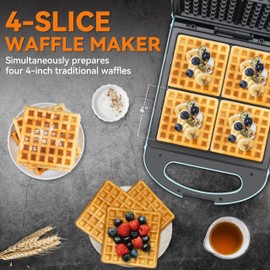 Baker’s Friend Belgian Waffle Maker, Square Waffle Iron, Waflera Electrica, Non Stick Cooking Plate, Classic & Multi Waffle Makers, 4-Slice, Aqua