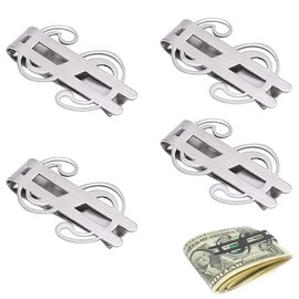 LQIOACU Pack of 4 Men's Silver Money Clips, Stainless Steel Money Clip, Portable for Banknotes, Business Card, Credit Card