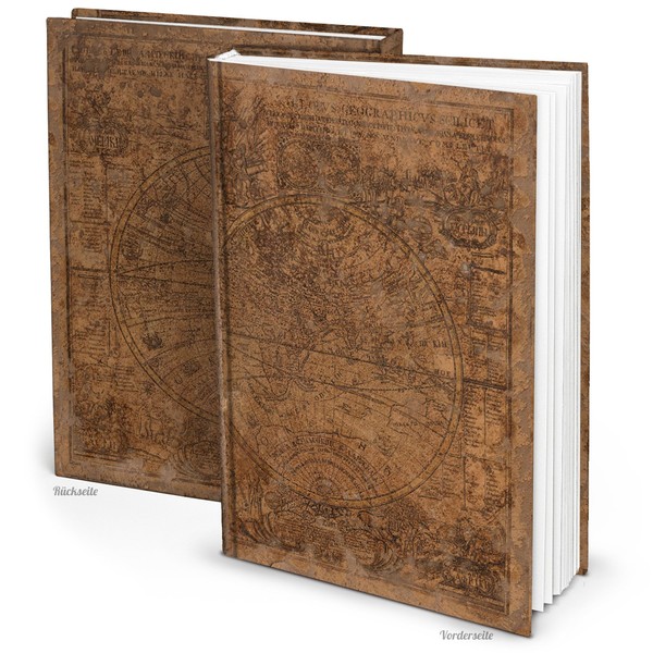 Logbuch-Verlag Notebooks Vintage, DIN A4, Assorted Designs, Blank, World map