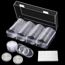 Coin Holder, Pack of 60 41 mm Coin Storage Box, Clear Coin Capsules with Storage Box, Coin Holder Case Seal Coin Holder with 5 Sizes, Soft Foam Rings Protect