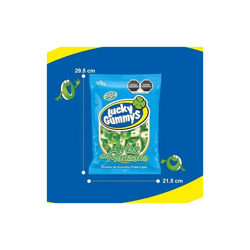 Gomitas Lucky Gummys Aros de Manzana 1 kg Sabor Intenso