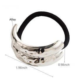 2PCS Metal Hair Ties Ponytail Hair Cuff, Women's Glossy Double Arch Ponytail Hair Tie, Simple Metal Ellipse Elastic Hair Bands, Geometric Retro Temperament Hollow Headband