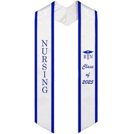Piecatle RN Graduation Stoles Class of 2025, Nursing Stole for Graduation 2025, 72 inches Nurse Graduation Sashes and Stoles with Medical Logo for Registered Nurses, White with Royal Trim