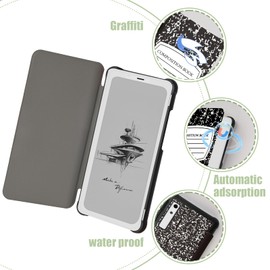 QIOFEARTH Case for Onyx BOOX Palma 6.13" Back Cover,New Lightweight PU Leather Cover,and Water-Safe, Foldable Protective Cover,Compatible BOOX Palma 6.13" E-Ink Protective case (Black Notebook)