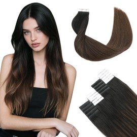 SURNEL Tape in Hair Extensions Human Hair Ombre Color 1B Off Black Fading To 4 Middle Brown Human Hair Tape in Extensions Remy Tape in Hair Extensions 16 inch 20pcs 50g(#1BT4-16)
