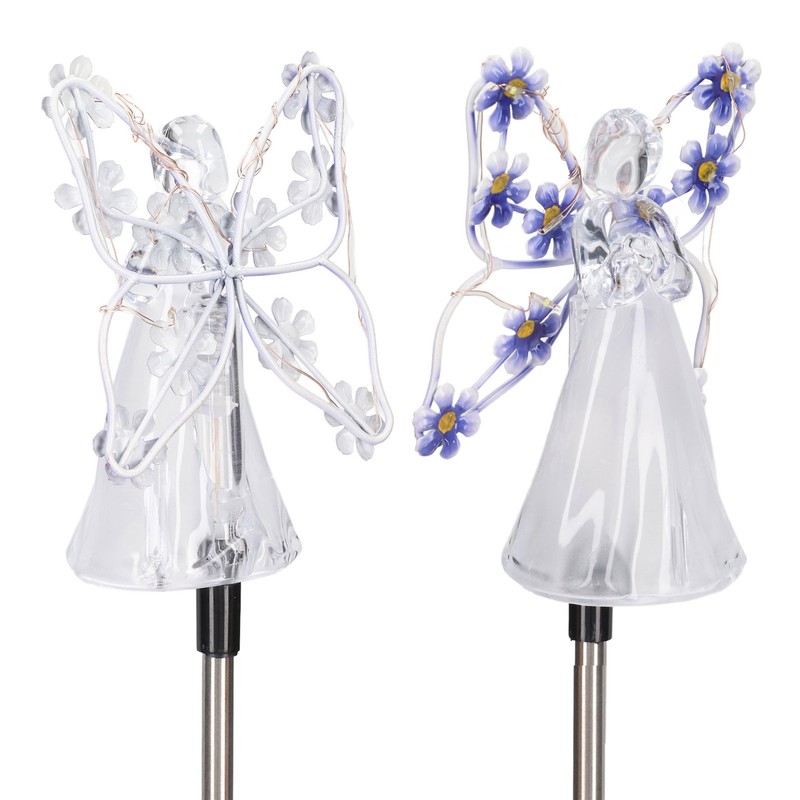 2 Pack LED Solar Angel Lights Solar Powered White Light