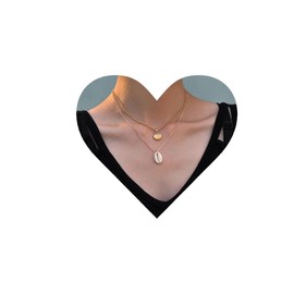 Allereya Vintage Layered Shell Pendant Necklace Shell Cowrie Choker Necklace Gold Scallop Necklace Layering Shell Necklace Jewelry for Women and Girls