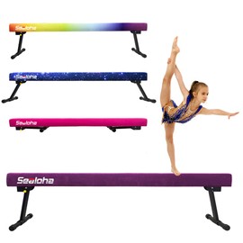 Sealoha 6ft Ultrasimple Adjustable&Foldable Balance Beam,High-Low Floor Beam Suede Gymnastics Equipment,No Tool Require, Gymnastics Beam for Training&Professional HomeTraining