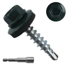 JEGONFRI 300pcs #10 x 1 Green Hex Head Self-Drilling Metal Roofing Screws, EPDM Washer, Colored Head, Wood Screws, Sheet Metal Roof Screw with Hex Driver Bit