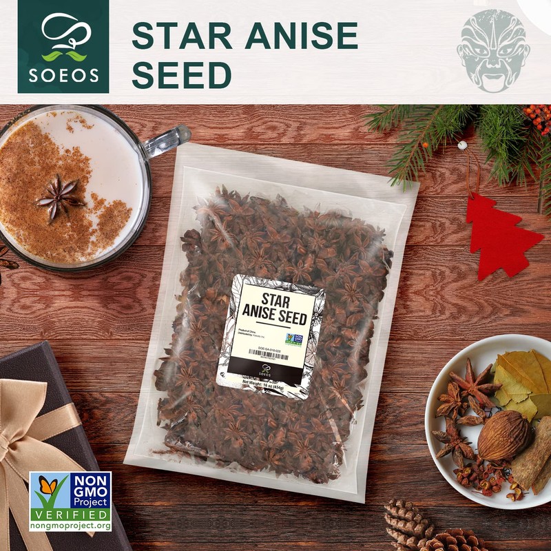 Soeos Star Anise Seeds 16 ounce (1 lb), Whole Chinese