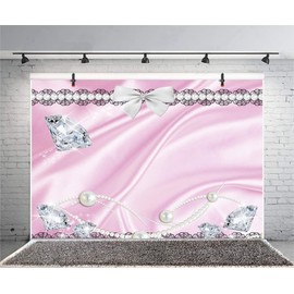 Leyiyi 5x3ft Luxury Jewelry Photography Background Shining Diamond Pearl Necklace Ornaments Ribbon Fashion Lady Dress Up Backdrop Kids Birthday Baby Shower Wedding Photo Portrait Vinyl Studio Prop